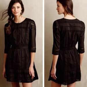Anthropologie Tularosa Tema Black Cotton Crochet Lace Mini Dress S